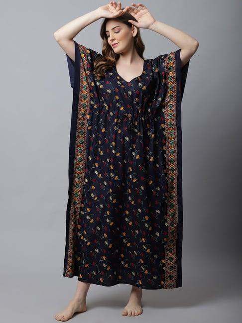 secret wish navy printed kaftan nighty