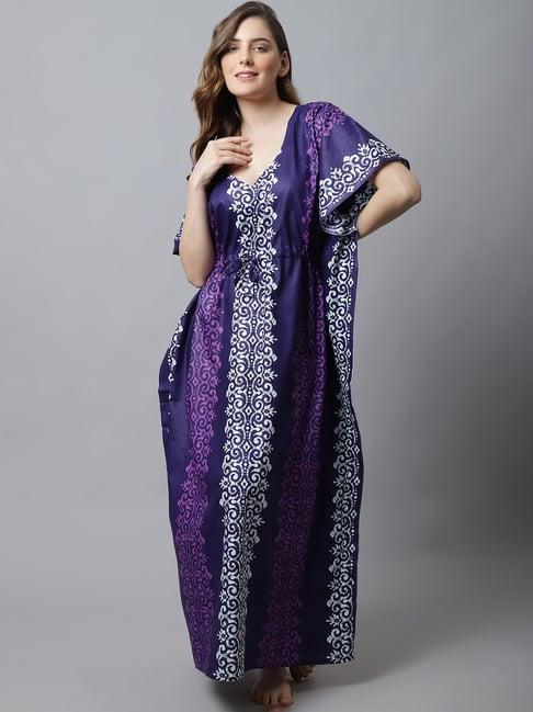 secret wish purple printed kaftan nighty