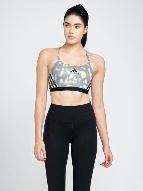 adidas grey & yellow printed ar hyglm ls sports bra