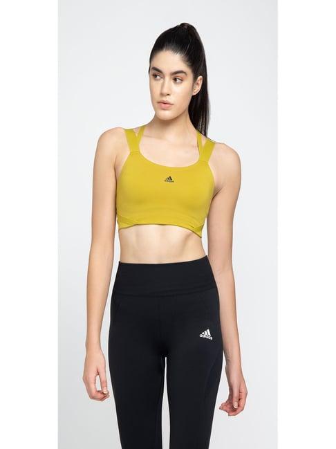 adidas green printed trn hs strappy sports bra