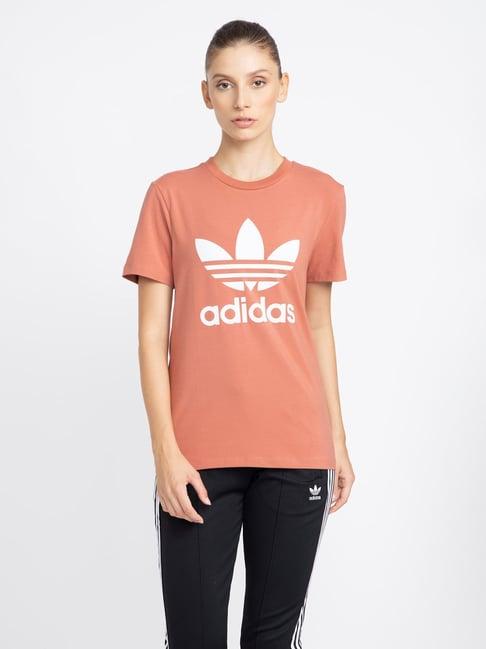 adidas originals brown logo print trefoil t-shirt