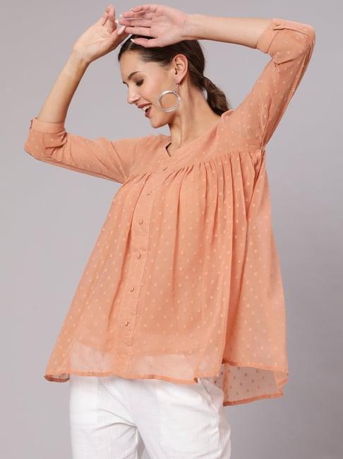 jaipur kurti peach self pattern top