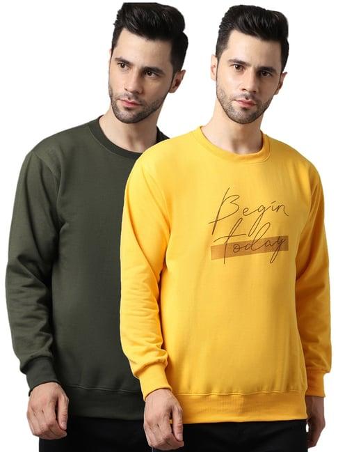 vimal jonney green & yellow regular fit printed sweatshirts - pack of 2