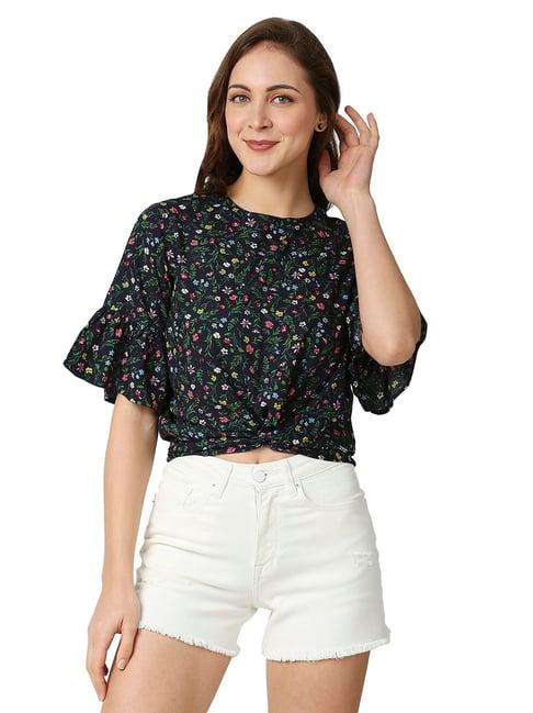 pepe jeans navy floral print knotted top