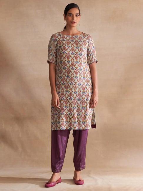 folksong by w blue floral print straight kurta