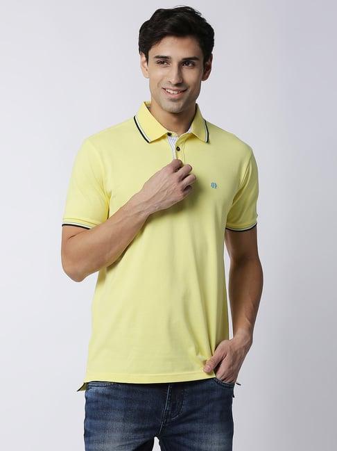 dragon hill lime yellow cotton slim fit polo t-shirt