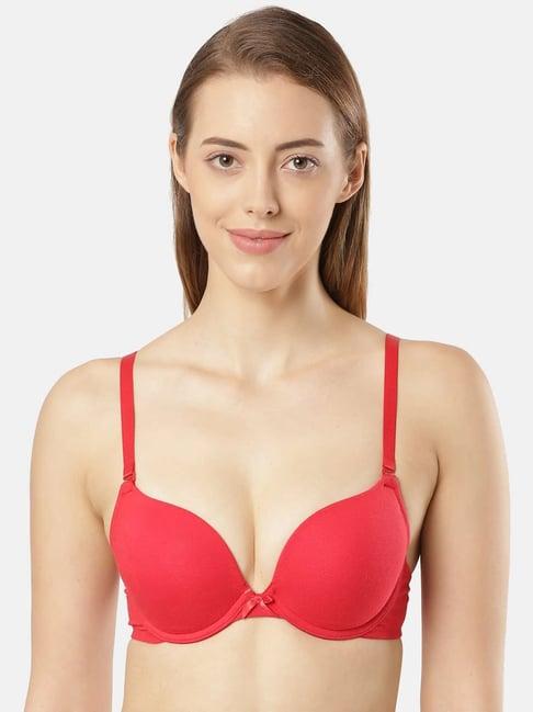 jockey fe53 red wired padded cotton medium coverage plunge neck pushup bra