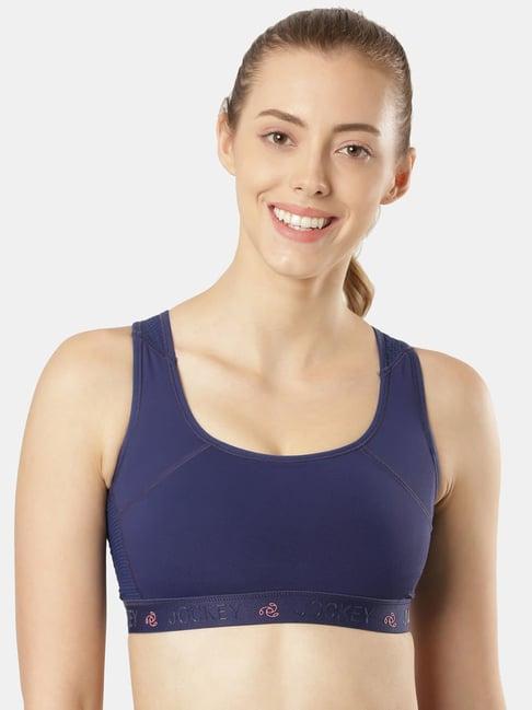 jockey ap20 blue wirefree padded tactel nylon full coverage back styling sports bra