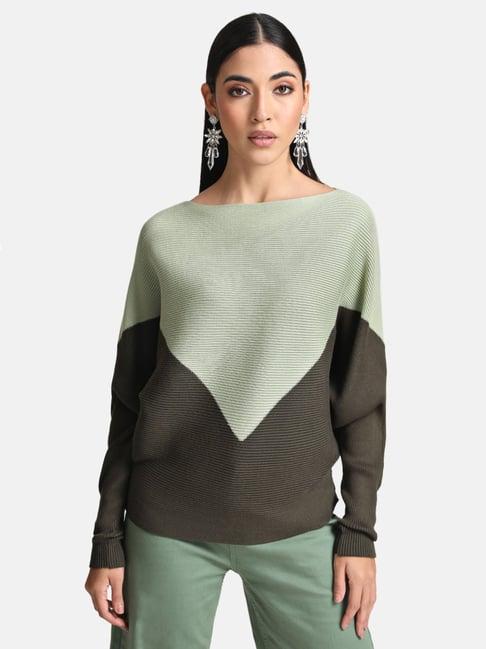 kazo green cotton color-block pullover