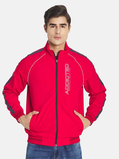 mettle red full sleeves high neck jacket