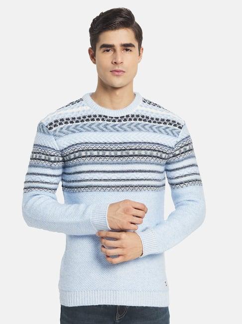 mettle sky blue melange striped sweater