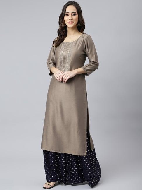 janasya taupe straight kurta