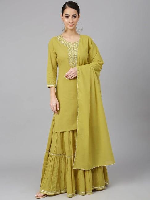 janasya mustard straight kurta with sharara & dupatta