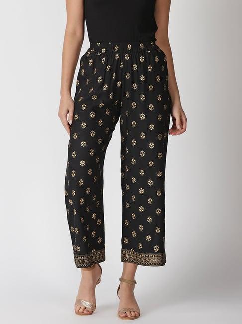 saffron threads black printed elasticated palazzos