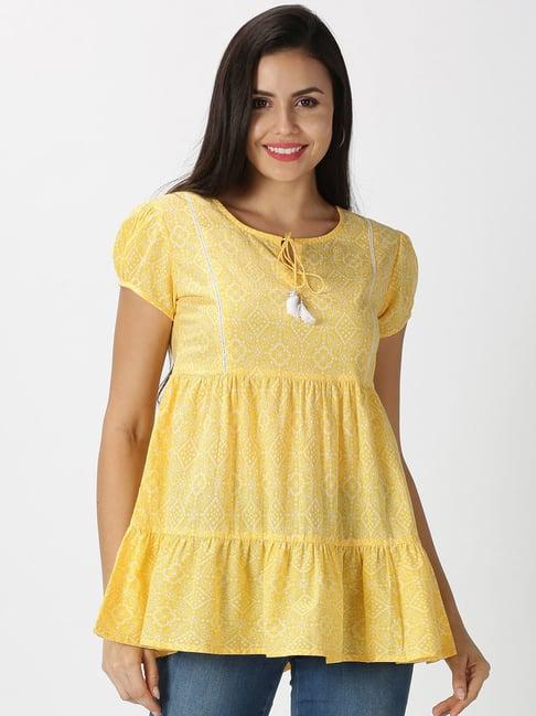 saffron threads yellow printed tunic