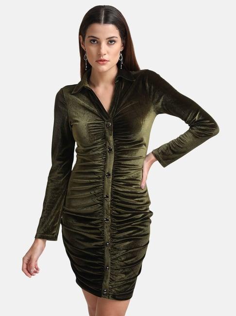 kazo olive slim fit shirt dress