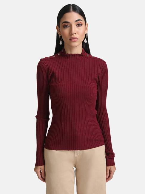 kazo maroon regular fit sweater