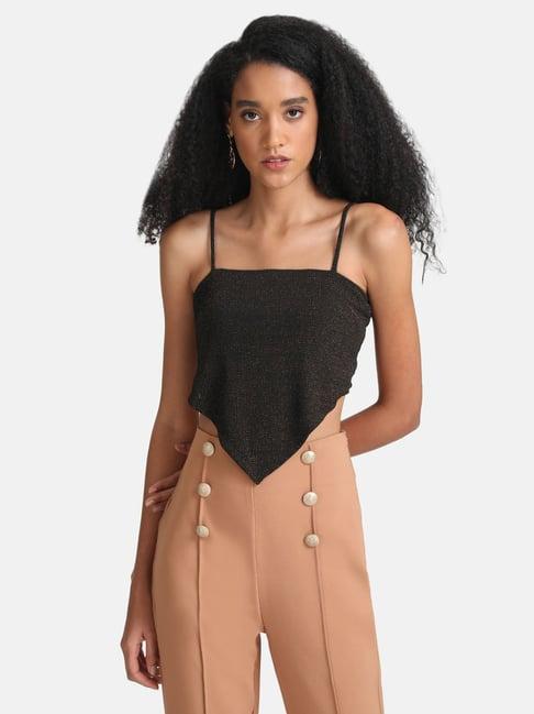 kazo dark brown textured crop top