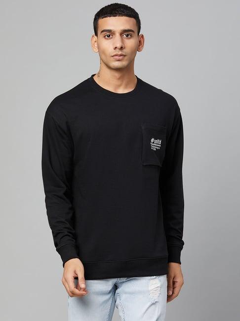 club york black regular fit printed sweatshirt