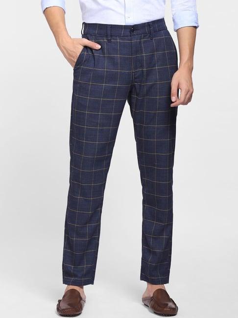 jack & jones navy blue regular fit checks chinos