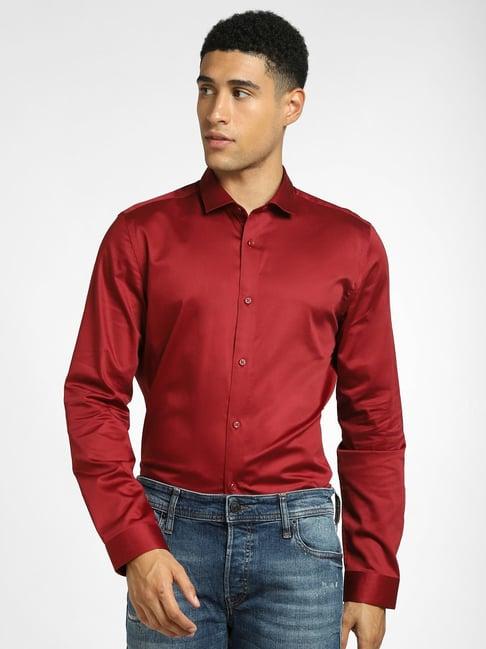 jack & jones maroon slim fit shirt