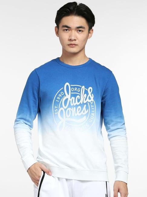 jack & jones classic blue & white cotton regular fit ombre sweatshirt