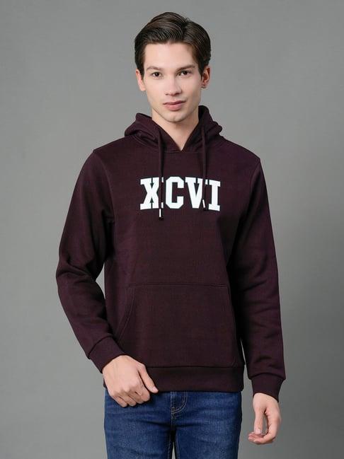 red tape wine regular fit full sleeves hooded sweatshirt