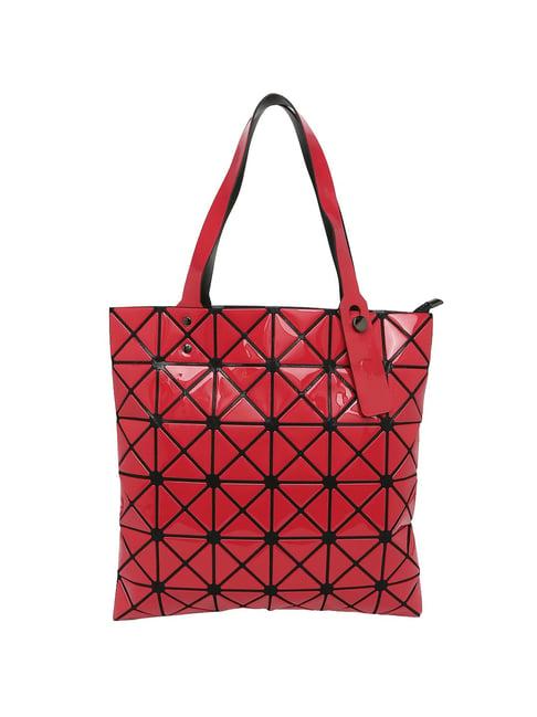 baomi red textured medium tote handbag