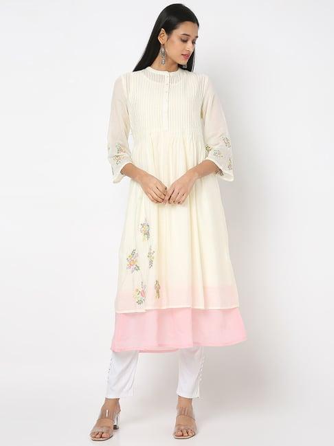 nylangan off-white embroidered a line kurta