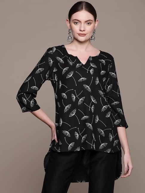 ziyaa black floral print tunic