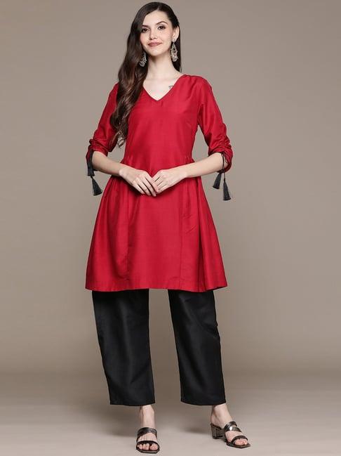 ziyaa red & black kurti palazzo set