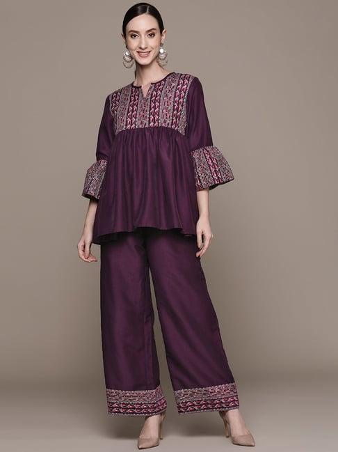 ziyaa purple printed kurti palazzo set