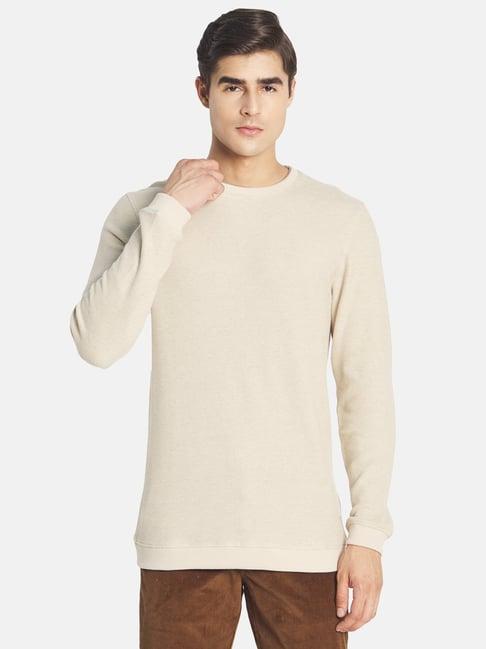 mettle light beige round neck regular fit sweatshirt