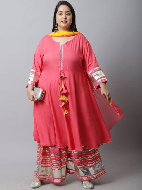 rajnandini pink cotton kurta sharara set with dupatta