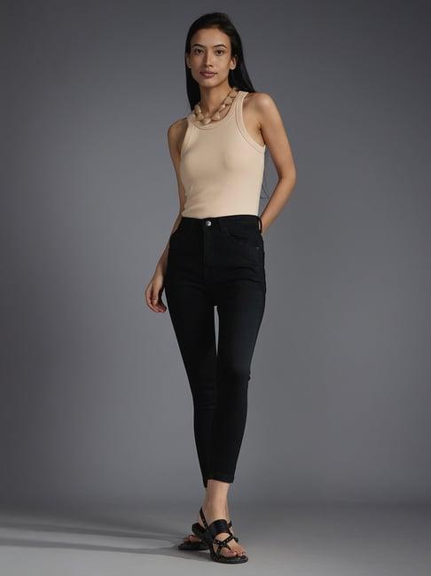 recap black skinny fit high rise jeans