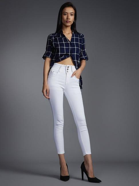 recap white skinny fit high rise jeans