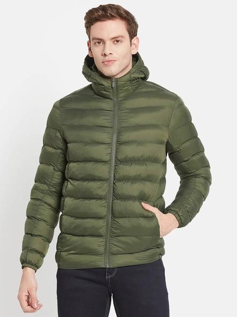 mettle olive regular fit quilted hooded jacket