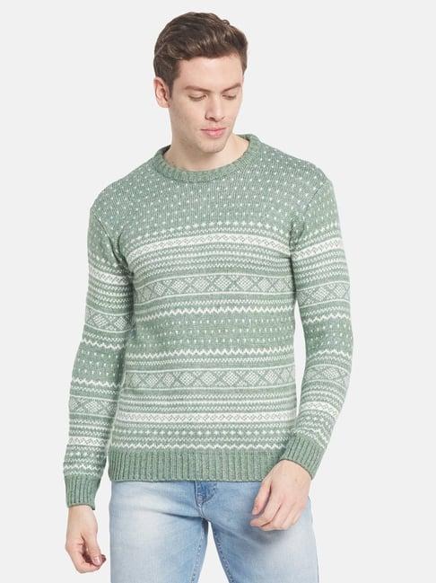 mettle olive regular fit printed sweater