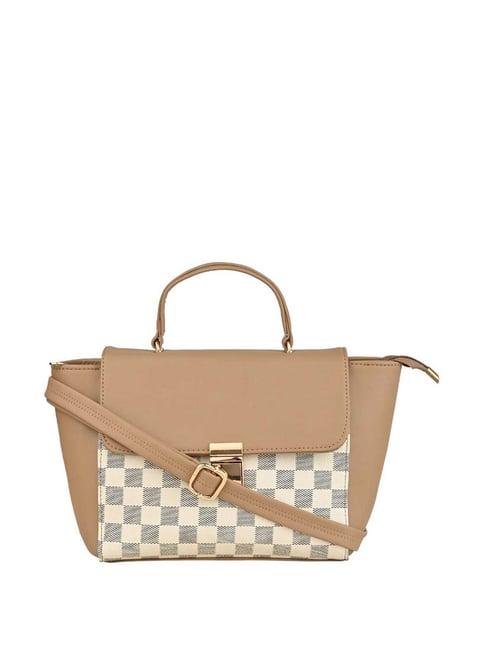 rocia by regal beige checks medium satchel handbag