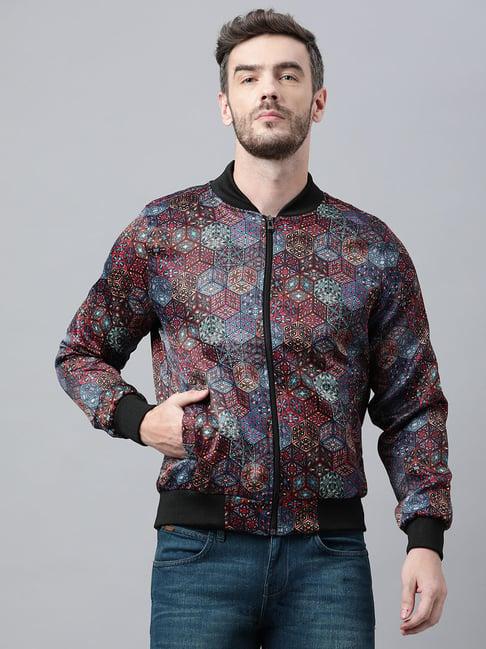 hangup multicolor regular fit printed bomber jacket