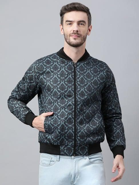 hangup blue & black regular fit printed bomber jacket