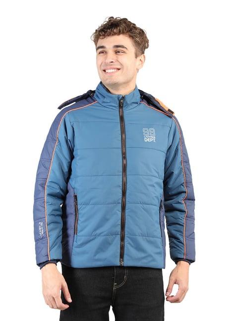 neva blue regular fit hooded jacket