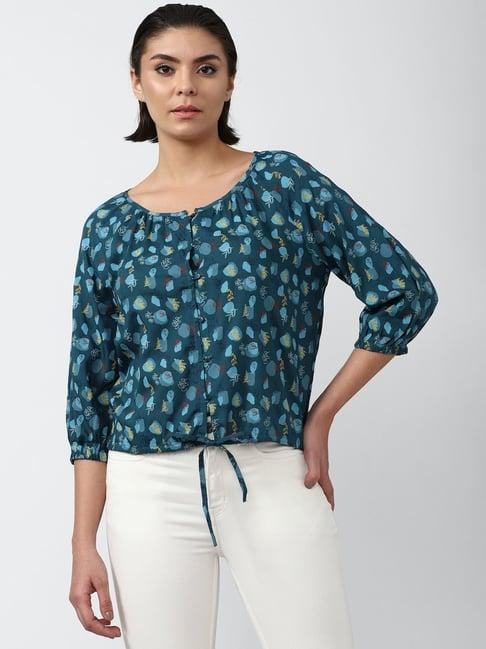 van heusen teal printed top