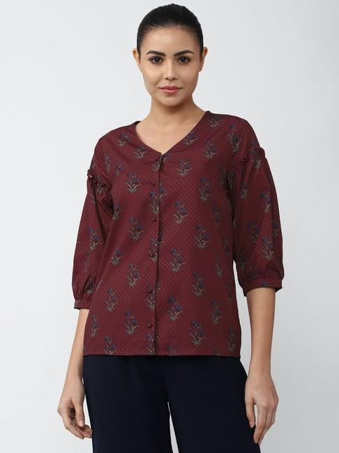 van heusen maroon floral print tunic