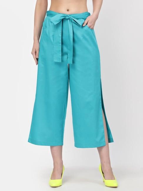 lela blue cotton mid rise palazzos