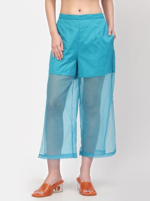 lela blue mid rise palazzos