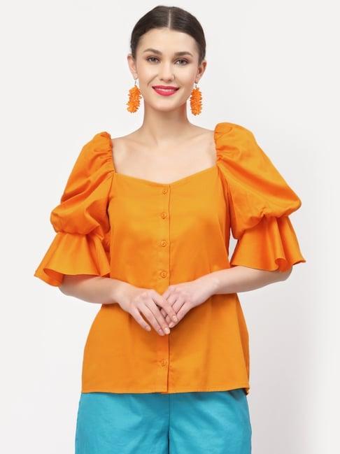 lela orange cotton square neck top