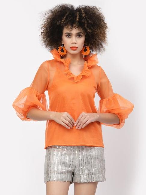 lela orange self pattern top