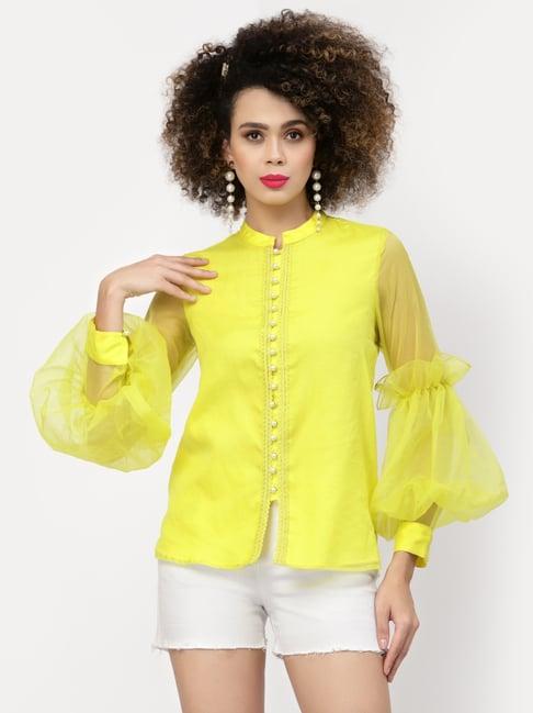 lela yellow mandarin collar top