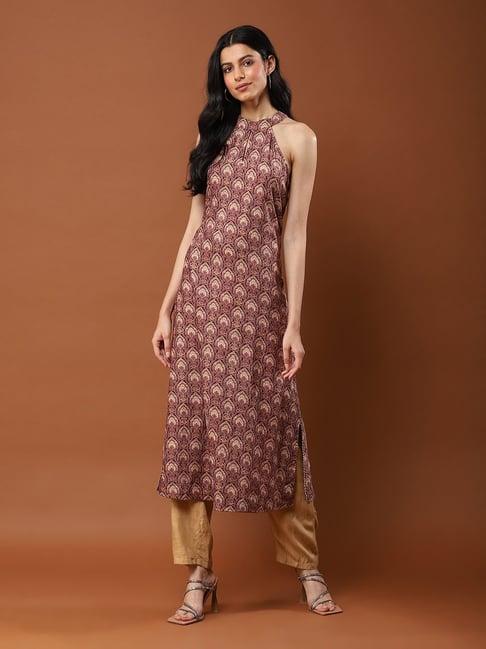 aarke ritu kumar maroon printed kurta pant set